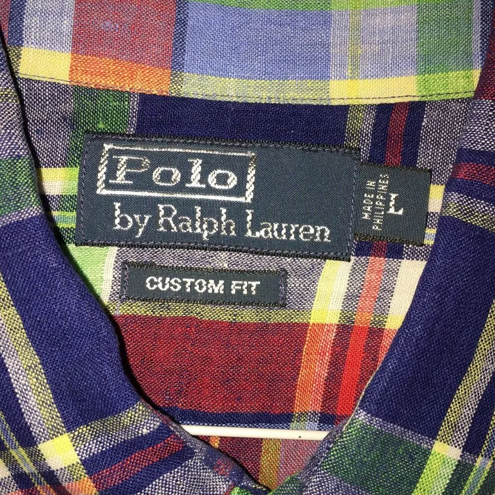 Polo Ralph Lauren Custom Fit 100% Linen Red Plaid Long Sleeve Shirt Men’s Large